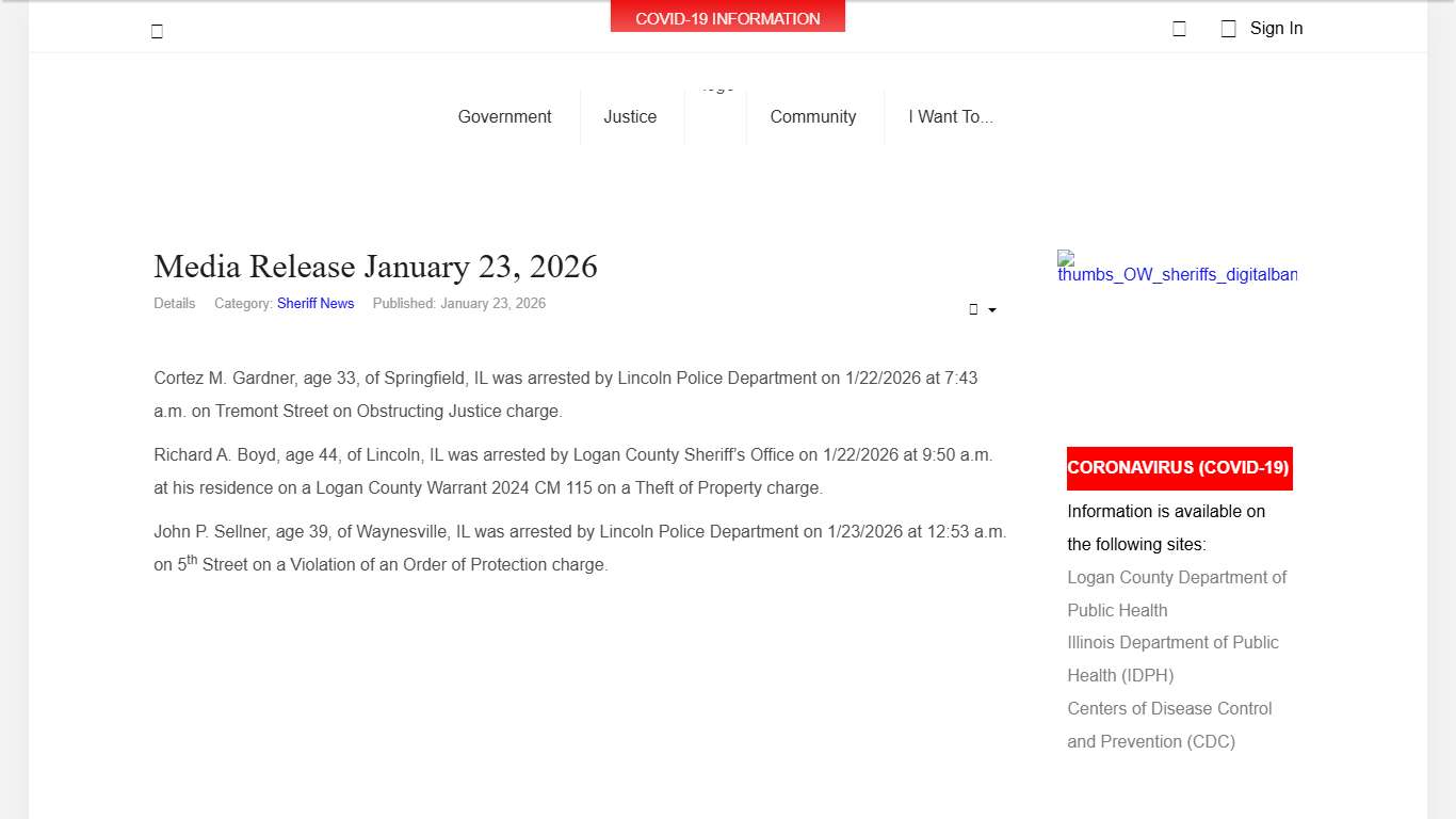 Logan County, Illinois - Media Release January 23, 2026