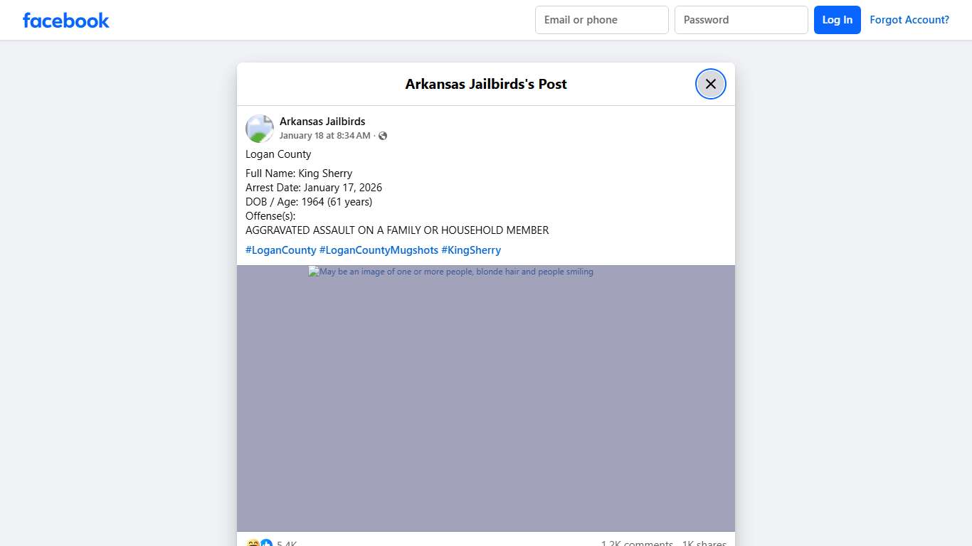 Logan County Full Name: King Sherry... - Arkansas Jailbirds Facebook